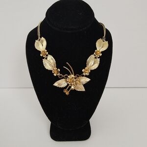 Vintage 1950s West Germany Gold-Tone Floral Statement Necklace